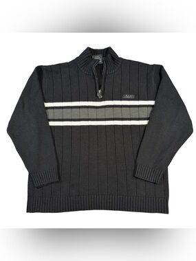 Vintage Y2K South Pole Quarter Zip Sweater Men's Large Black Striped Streetwear